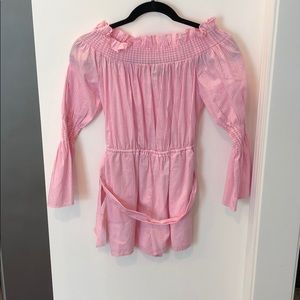 pink and white striped off the shoulder romper